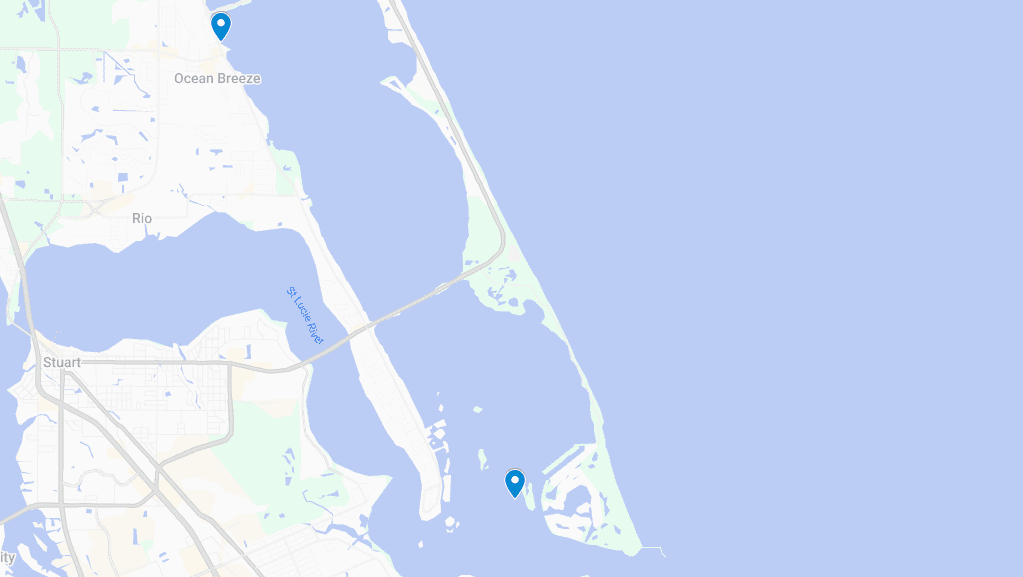 Wide angle map our out Indian River boat tour route